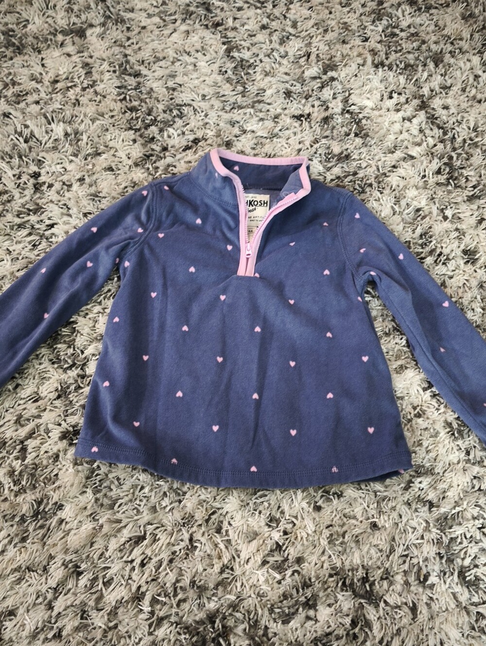 OshKosh B’gosh Girls 4T Navy Pink Heart Fleece 1/4 Zip Pullover